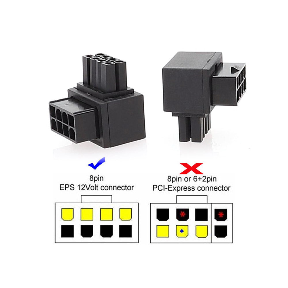 2pcs/lot ATX 8P EPS Male to Female 90 Degree Up Down Angled Power Header Adapter for CPU 12V PW-054