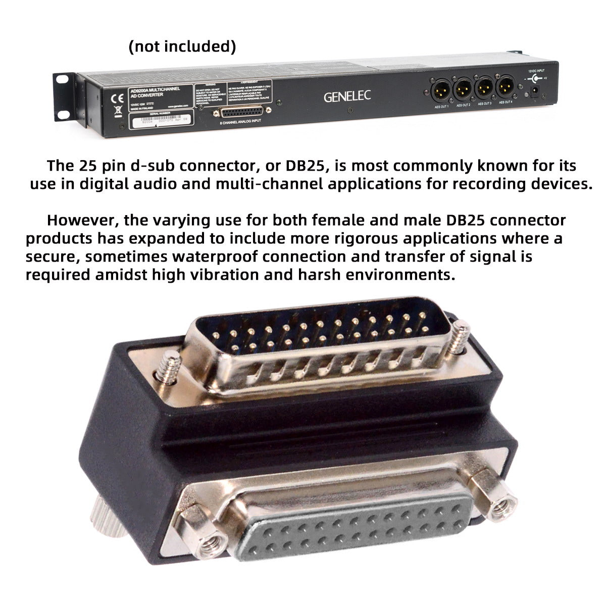 DSUB Parallel LPT AES/EBU DB25pin Male Nut to Female Screw Extension Adapter DB Connector Down 90 Degree Angled DB-008-DN