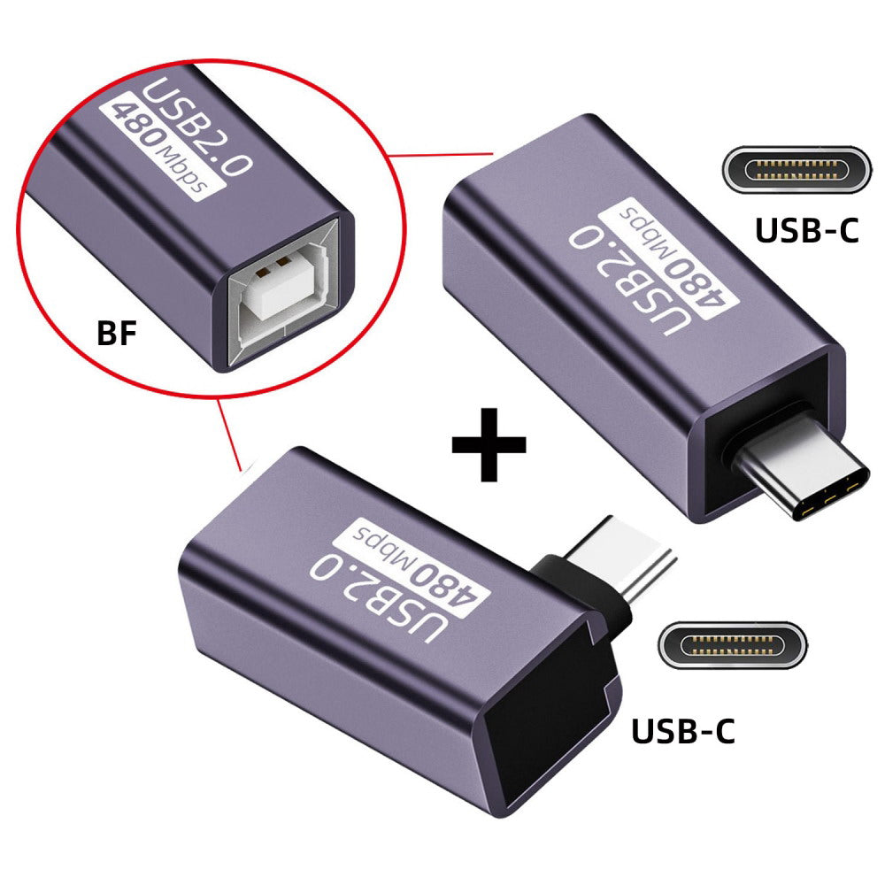 2pcs/lot USB 2.0 B Type Female to Type-C Male Angled & Straight Extension Adapter for Printer Phone Disk U2-010-CM
