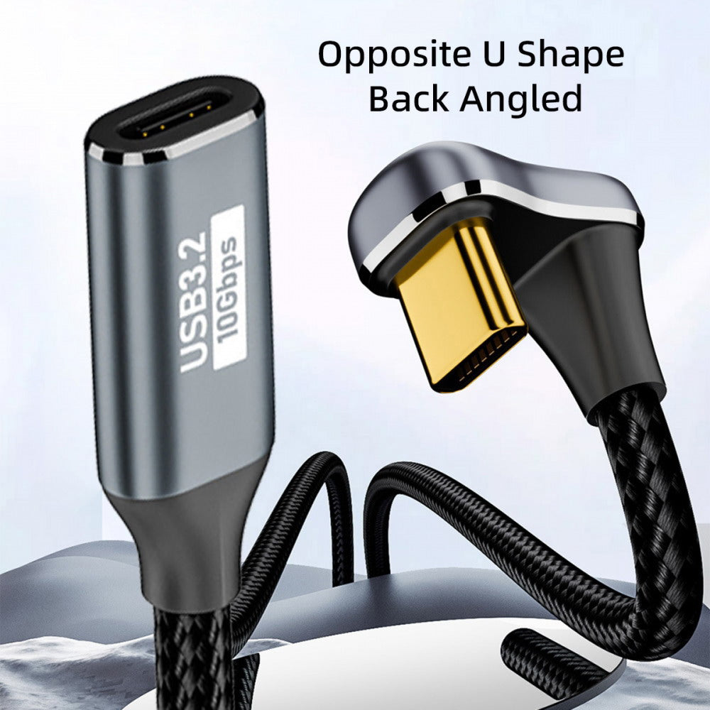 Opposite U Shape Back Angled USB-C USB 3.1 Type C Male to Female Extension Data Cable 10Gbps 100W with Sleeve UC-058-OS
