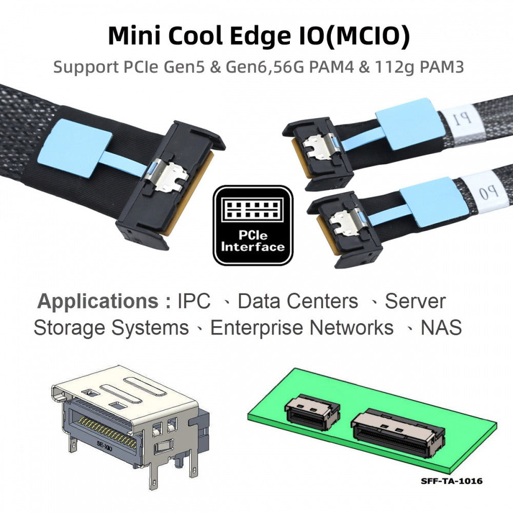 PCI-E 5.0 Mini Cool Edge IO MCIO STR PCI-E 8i 74Pin Male to Dual MCIO 38Pin Male Extender Cable 50cm SF-080