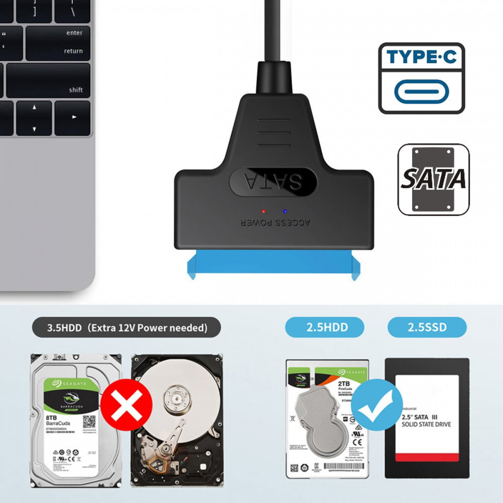 Type C USB 3.1 Male to SATA 22 Pin 2.5" Hard disk driver SSD Adapter Cable for Laptop UC-146-BK