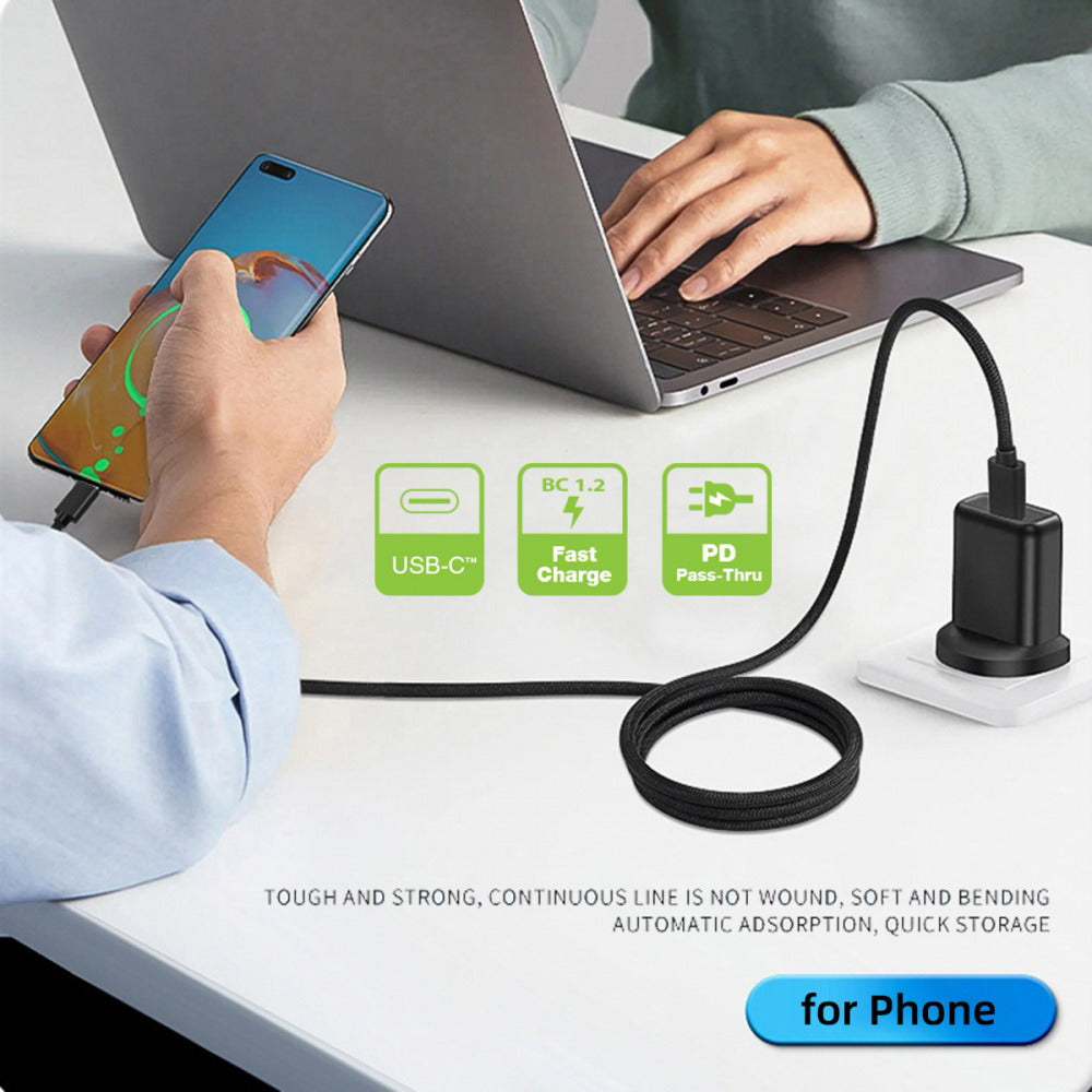 USB-C to Type-C Cable Magnetic Auto Retract Coiled 65W PD for Car Phone Laptop Retractable UC-003-MG