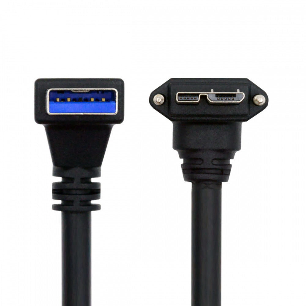Down Angled 90 Degree USB 3.0 A Male to Micro-B 3.0 Plug Down Angled Locking Screw Panel Cable 25cm U3-078-DN