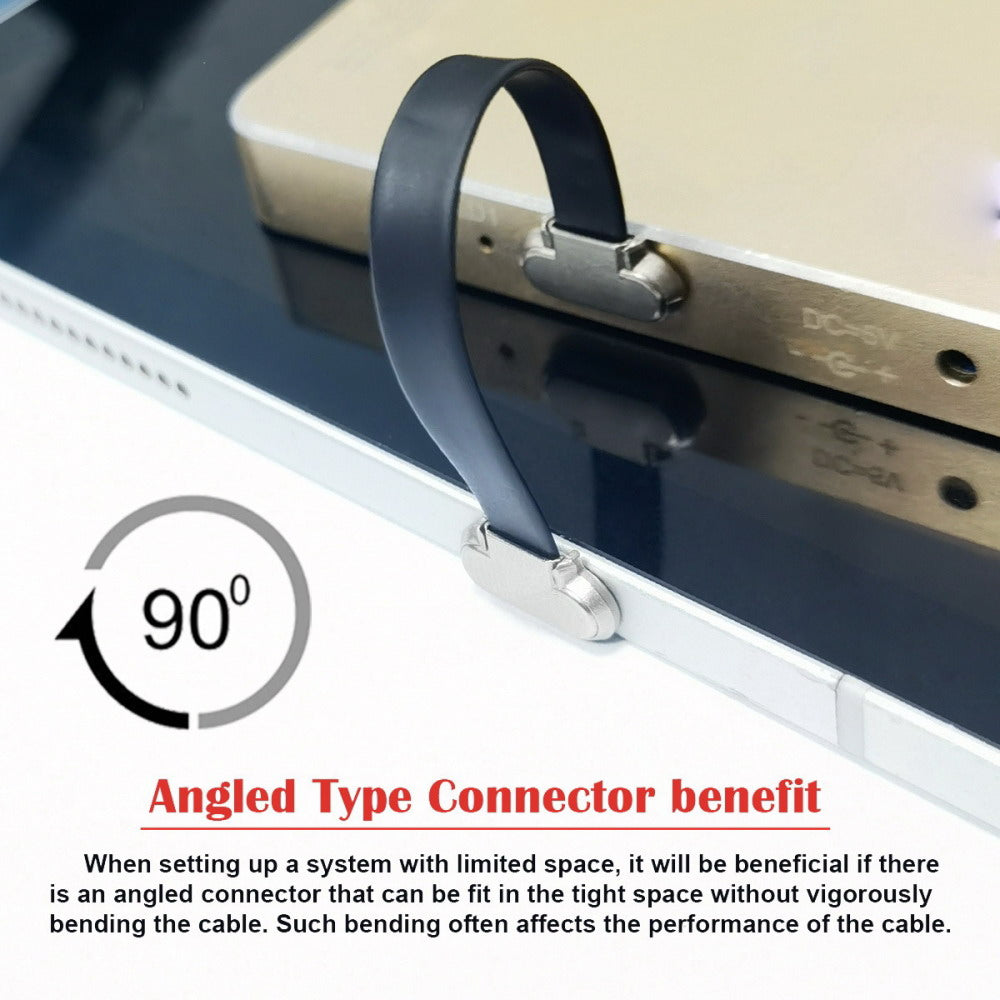 Angled USB-C Type C to USB-C Ultra Slim Flat Power USB2.0 Data Cable 65W Fast Charge for Laptop Tablet Phone UC-170-0.07M