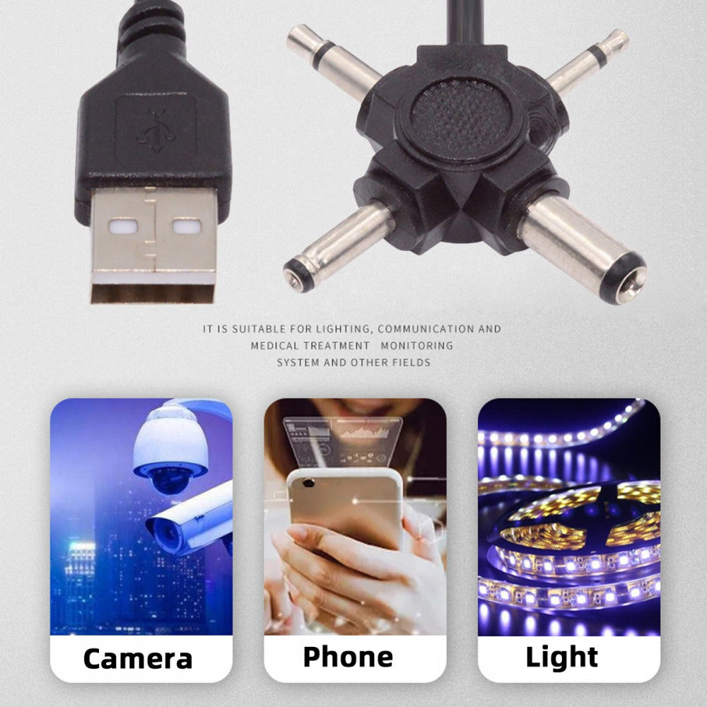 USB 2.0 Type-A Male to 4-in-1 DC 5V 5.5x2.1mm 4.0x1.7mm Mono 3.5mm 2.5mm Power Plug Barrel Connector Charge Cable PW-010-MO