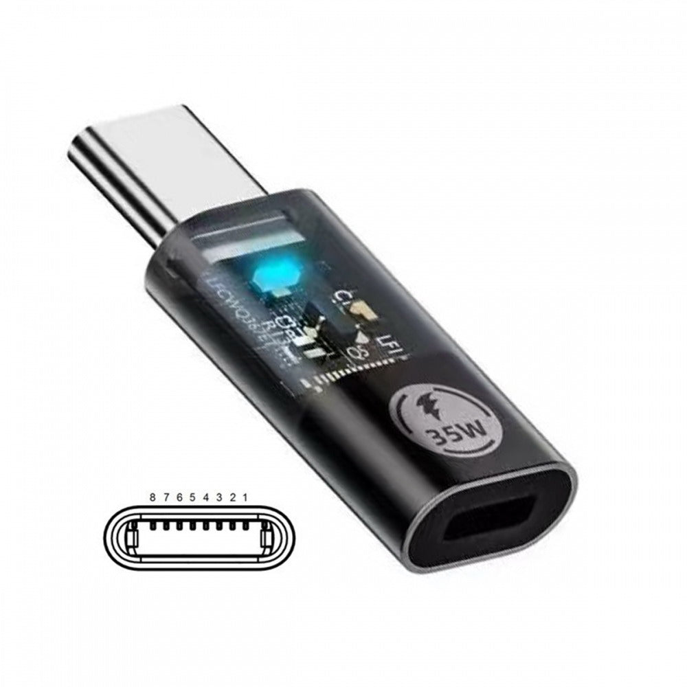 Transparent LED USB-C Type C Male to 8P Female 35W Power 480Mbps Data Adapter Compatible with iPhone15 & Android & Tablet U2-058-LT022