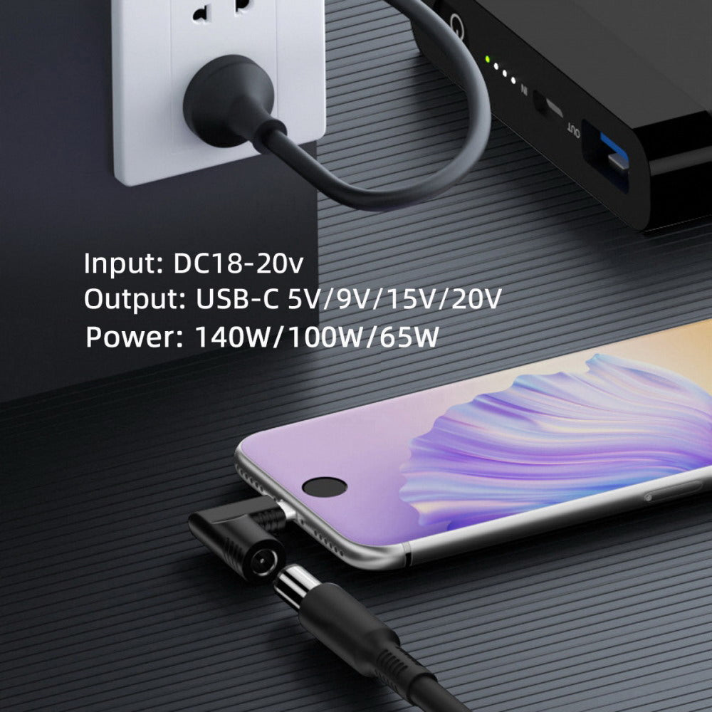 140W 100W DC Jack 5.5x2.1mm Input to USB-C Type-C Angled 90 Degree Power Plug Charge Adapter for Laptop Phone UC-066-5521MM