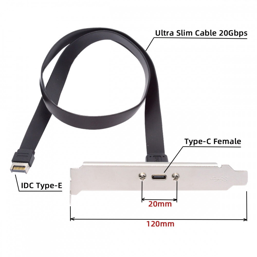 USB 3.2 Type-E IDC 20Pin Front Panel Header to USB-C Type-C Female Extension Cable 20Gbps with Panel Mount Screw UC-037-20G