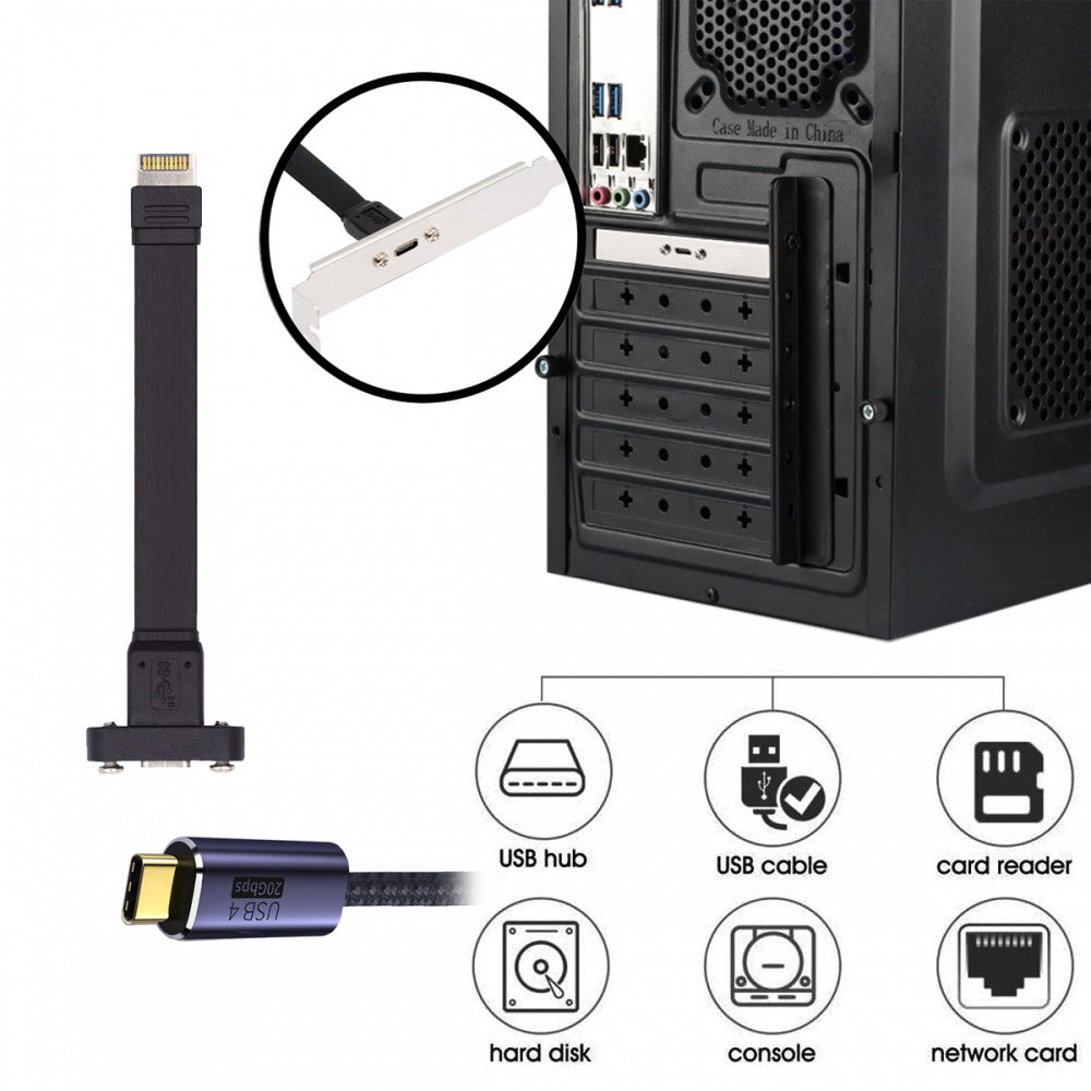 USB 3.2 Type-E IDC 20Pin Front Panel Header to USB-C Type-C Female Extension Cable 20Gbps with Panel Mount Screw UC-037-20G