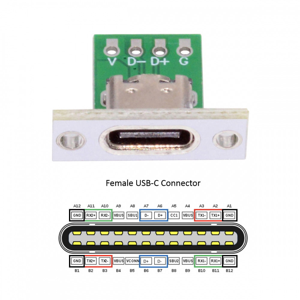 5pcs/set DIY OEM Type C Female Socket Connector Panel Mount Type with PC Board 24pin USB 2.0 Pinout CN-014-CF