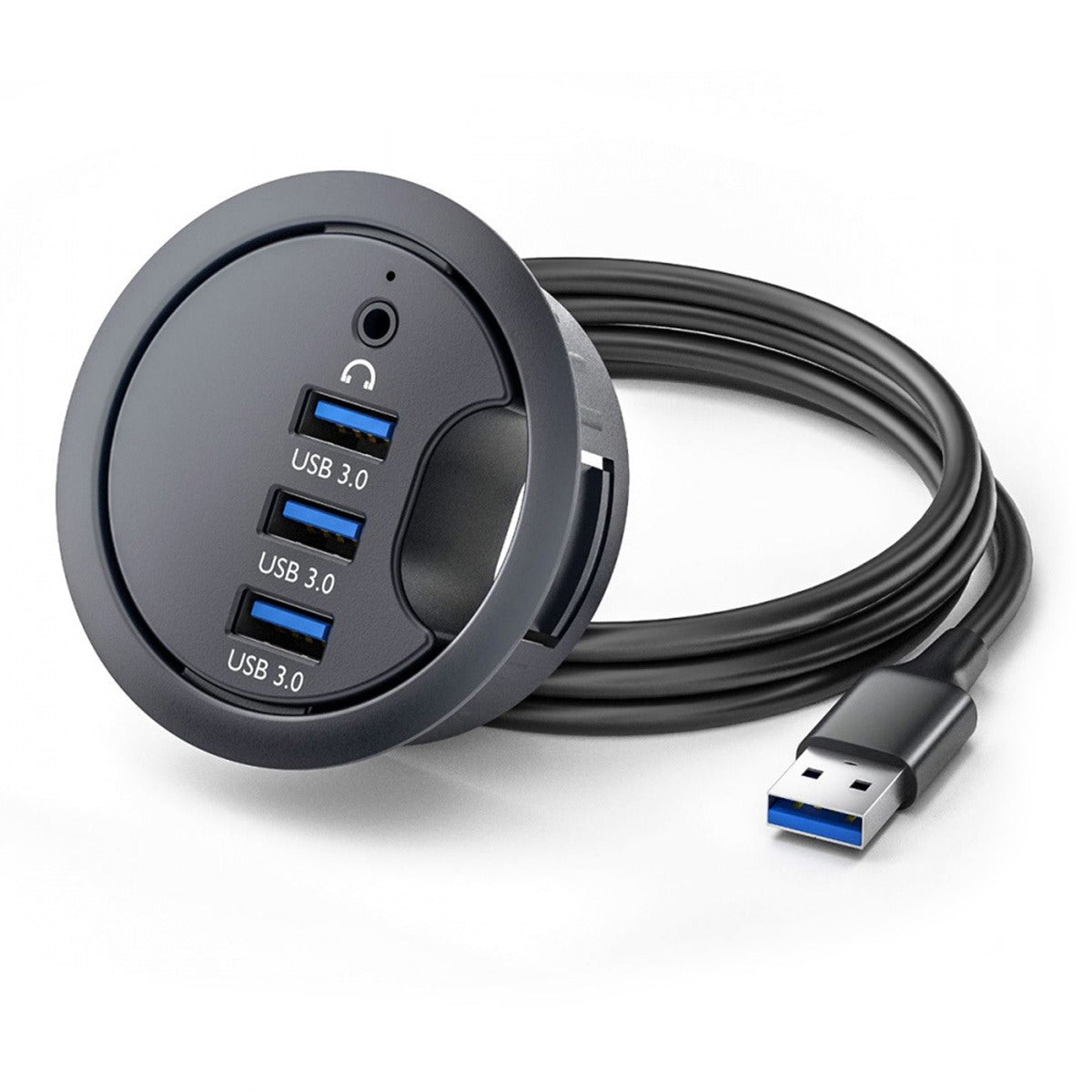 USB 3.0 Hub Sound Card 3 Port USB 60mm Desk Grommet Splitter Dock Station Headphone Mic Audio Interface for Desktop PC U3-095-HUB03