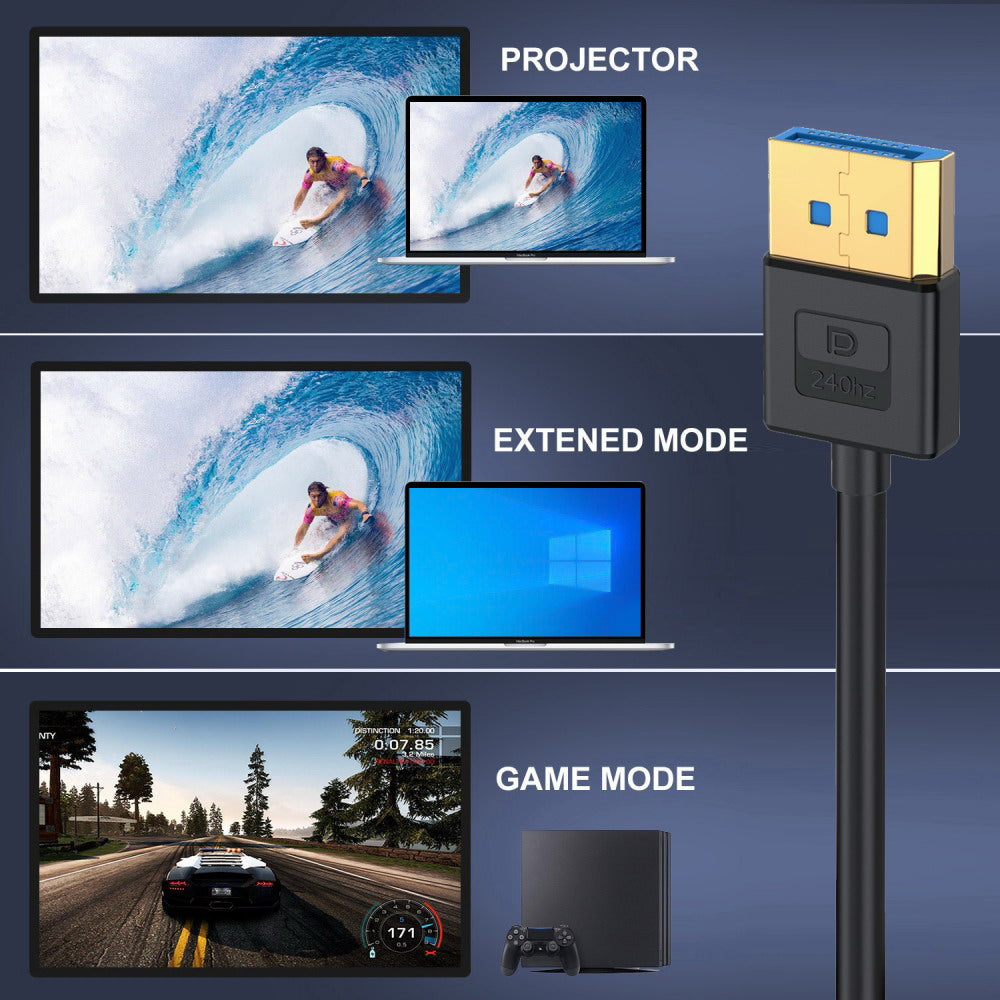 Ultrafine Up Angled DisplayPort 1.4 DP to DP Cable 8K 60hz Cable Ultra-HD UHD 4K 144hz 90 Degree for Desktop Laptop Monitor 100cm DP-011-UP