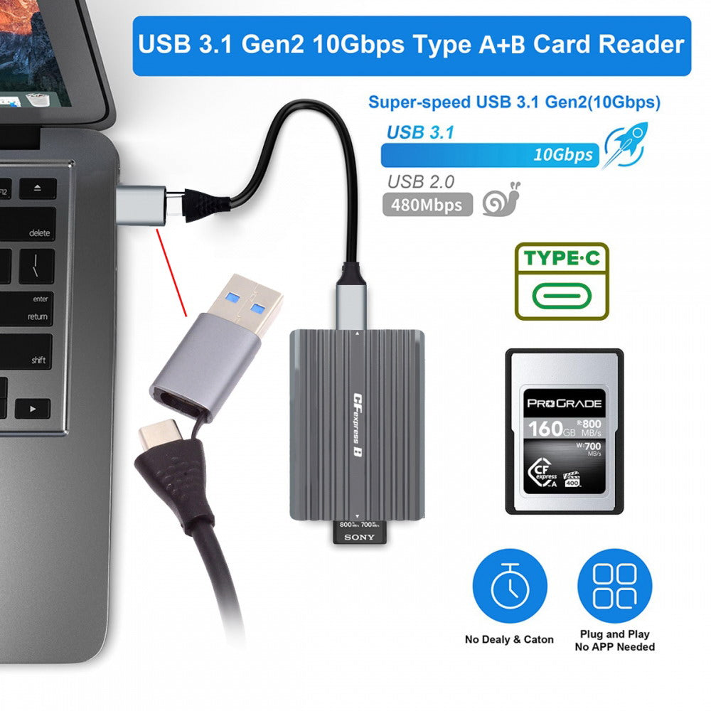 USB3.1 Type-C USB3.0 Type-A to CF Express Extension Card Reader CFE Type-A & Type-B CFA R5 Z6 Z7 CFB Memory Card UC-152-CFX