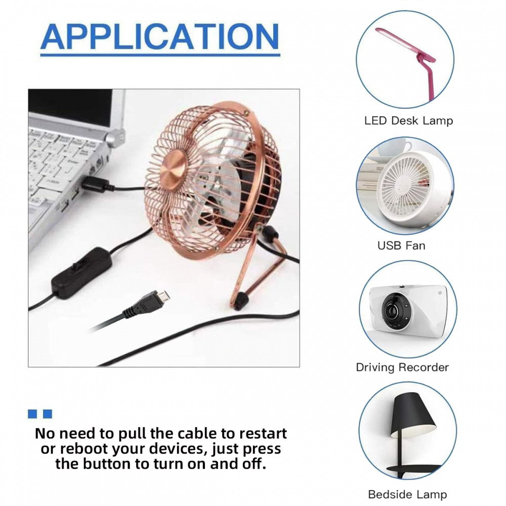 Micro USB2.0 to Type-A Cable with On Off Power Switch Button Micro 5Pin for DC 5V Desk Lamp Fan Camera PW-015-MM