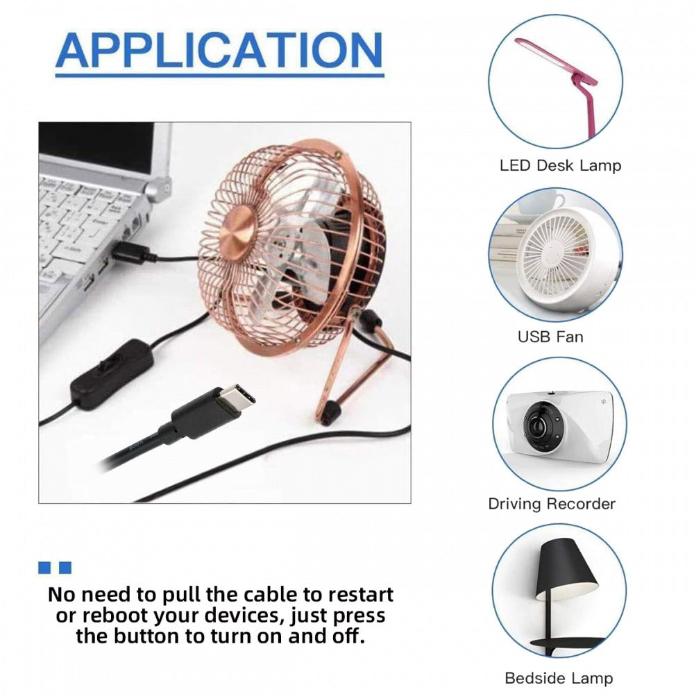 Type-C USB2.0 to Type-A Cable with On Off Power Switch Button USB-C for DC 5V Desk Lamp Fan Camera PW-015-TC