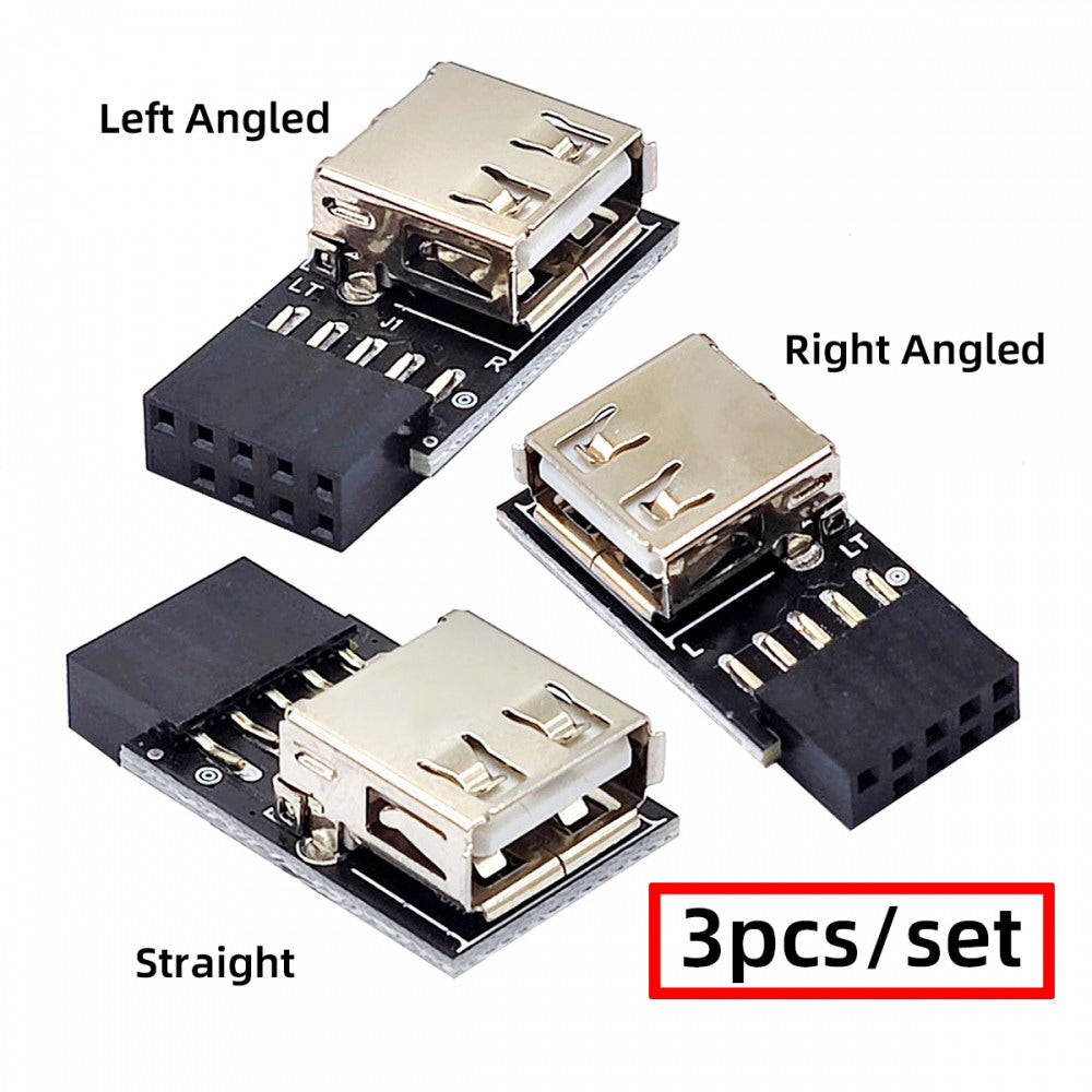 3pcs/set 9Pin/10Pin Motherboard Front Panel Header Female to Single USB 2.0 Female Adapter Vertical Angled Type 90 Degree U2-075-1P