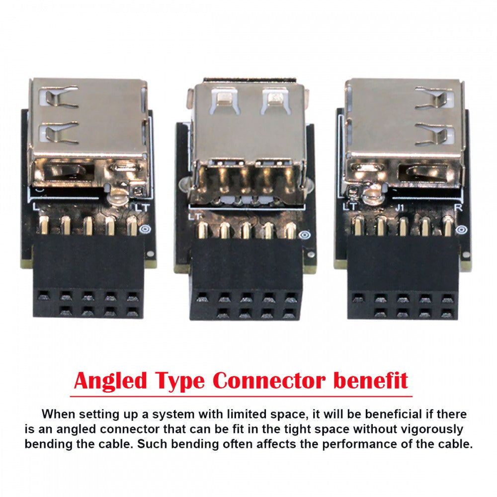 3pcs/set 9Pin/10Pin Motherboard Front Panel Header Female to Single USB 2.0 Female Adapter Vertical Angled Type 90 Degree U2-075-1P