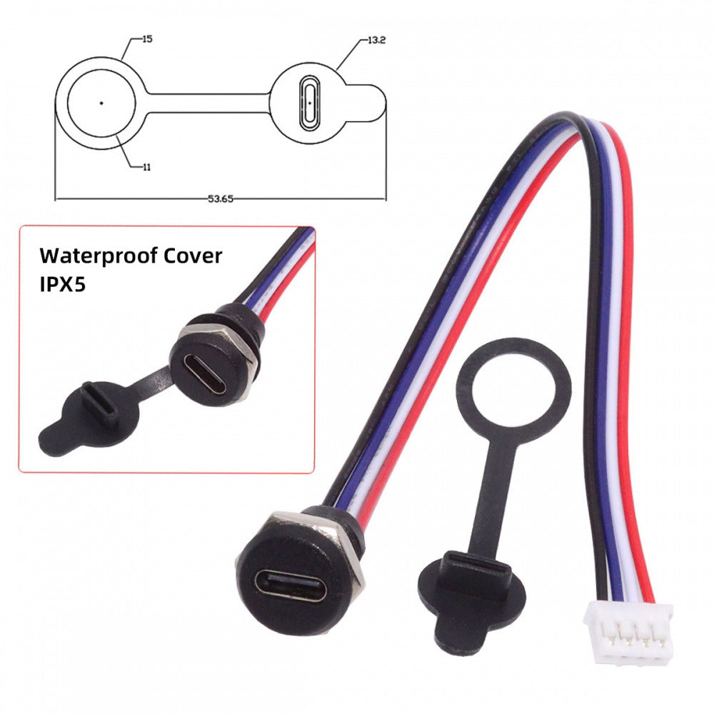 5pcs/set DIY OEM Type C Female Socket to 4Pin Header Cable Pitch=2.0mm Panel Mount Type DC 5V Power Data CN-015-4P