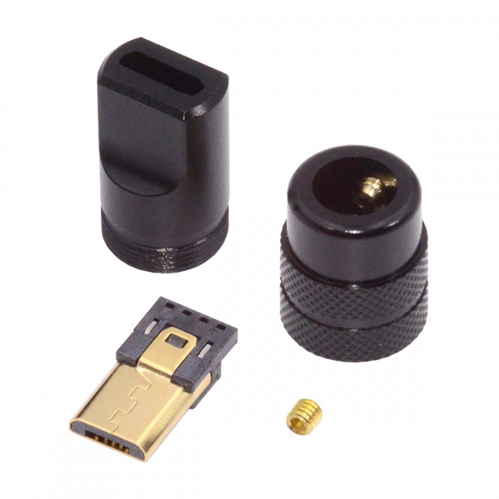 Micro USB2.0 5Pin Male Plug Connector Solder Type with Aluminum Alloy Shell Black Customization for 4.0mm~6.0mm Cable CN-029-MM