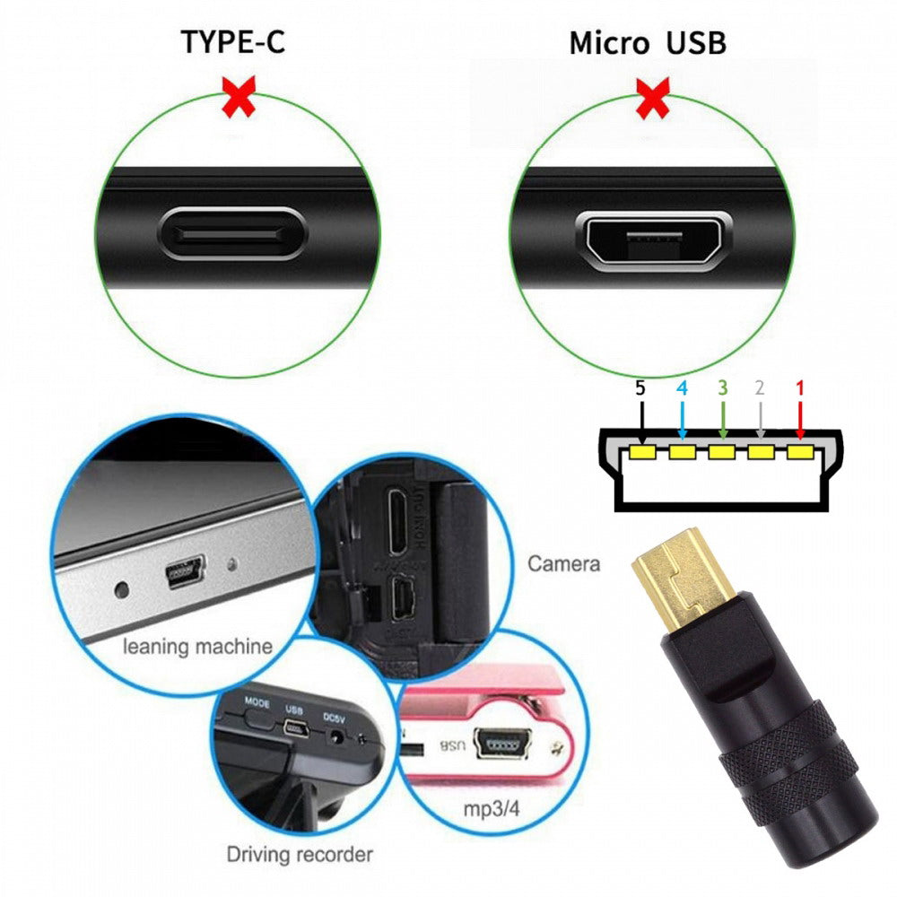 Mini USB2.0 5Pin Male Plug Connector Solder Type with Aluminum Alloy Shell Black Customization for 4.0mm~6.0mm Cable CN-029-MN