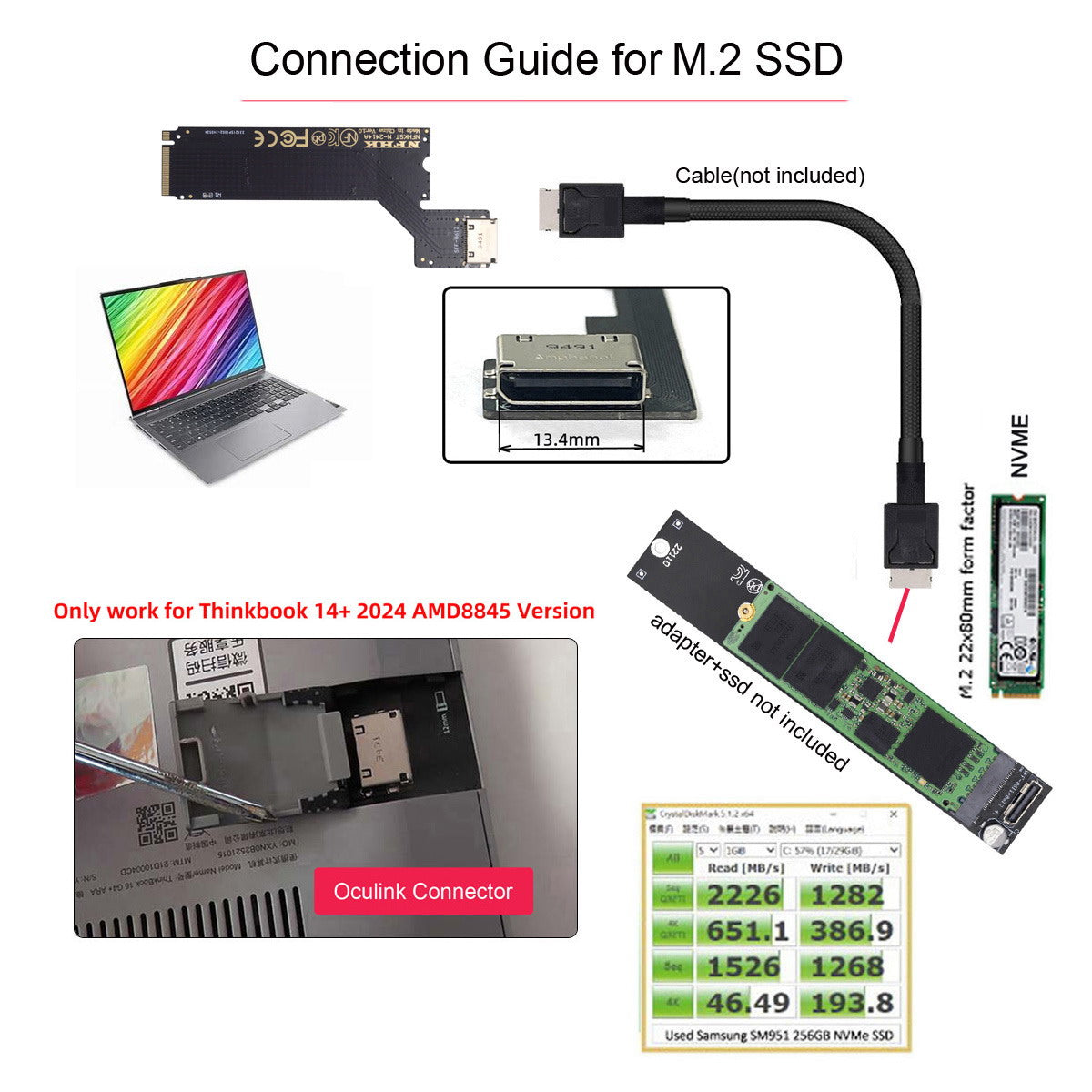 PCI-E 4.0 M.2 M-key to Oculink SFF-8612 SFF-8611 Host Adapter for 2024 ThinkBook 14+ AMD8845 External Graphics Card & SSD SF-065-AMD