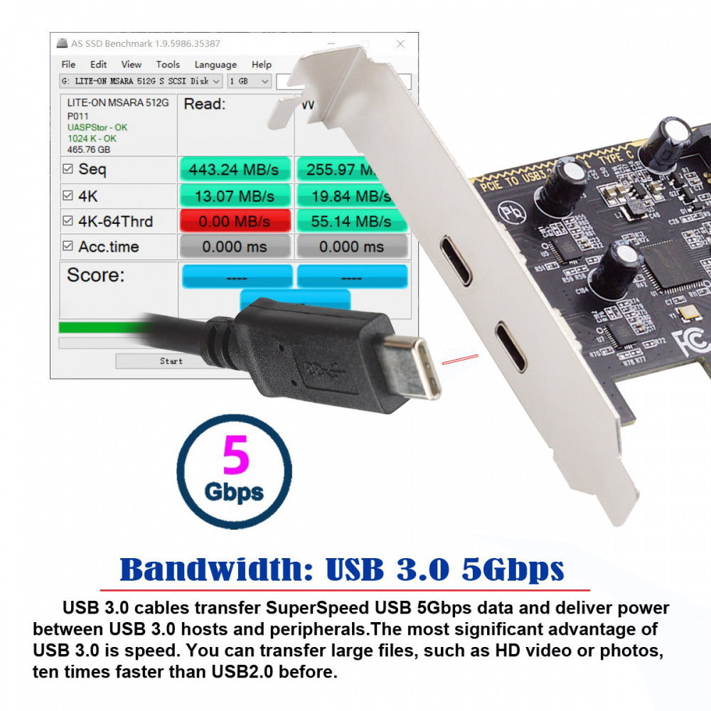 Card USB3.1 Gen1 5Gbps Dual Type-C USB-C Female to PCI-E Express 1x Card Adapter ASM1042 with Low Profile Bracket