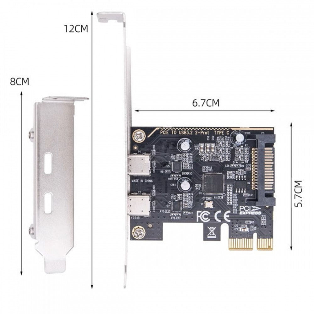 Card USB3.1 Gen1 5Gbps Dual Type-C USB-C Female to PCI-E Express 1x Card Adapter ASM1042 with Low Profile Bracket