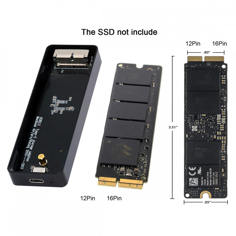 USB3.2 Type-C USB-C to 16+12Pin Mobile Box HDD Enclosure for MAC Air Pro 2013 2014 2015 2016 SSD Portable Case