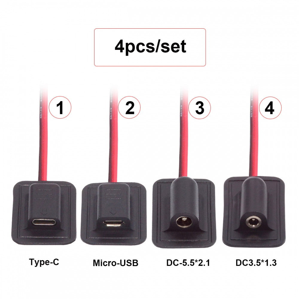 4pcs/lot Type-C Micro-USB DC 5.5x2.1mm 3.5X1.35mm Power Extension Cable for Backpack Charging Electric Heating Pads