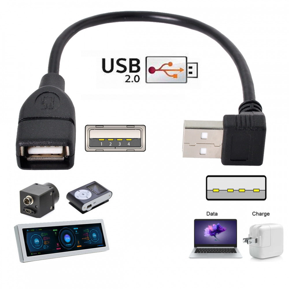 USB 2.0 Type-A Male to USB Female M-F Extension Cable 20cm 90 Degree Up Angled Type