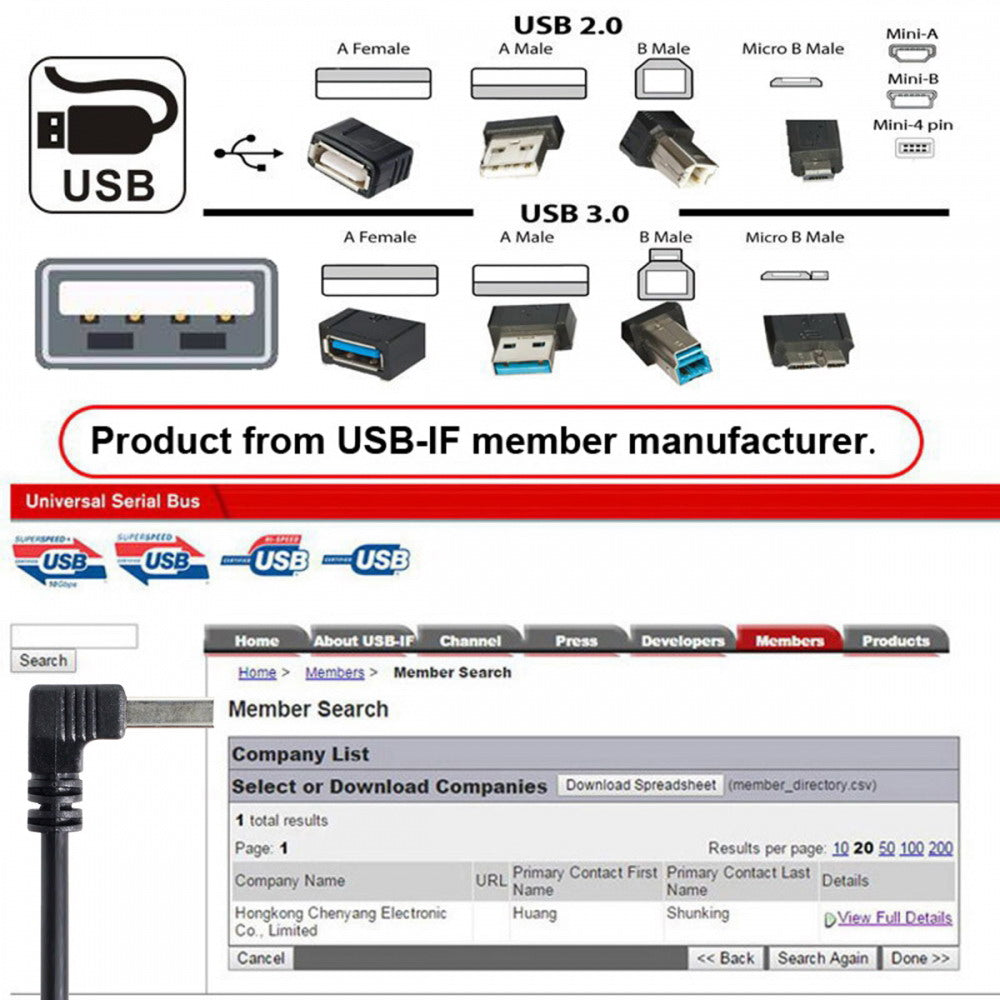 USB 2.0 Type-A Male to USB Female M-F Extension Cable 20cm 90 Degree Up Angled Type