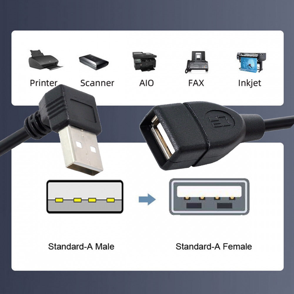 USB 2.0 Type-A Male to USB Female M-F Extension Cable 20cm 90 Degree Up Angled Type
