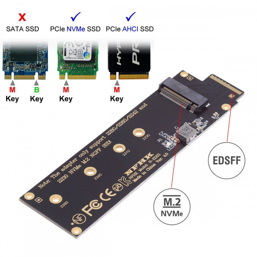 NVMe NGFF M-key 4X to PCI-E Ruler 1U GEN-Z EDSFF Short SSD E1.S Host Carrier Adapter