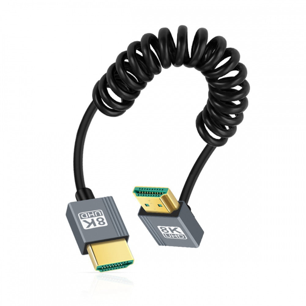 HDMI 2.1 Male to HDMI Male 8K 60hz Stretch Coiled Cable Up Angled 90 Degree for HDTV Computer Laptop Monitor