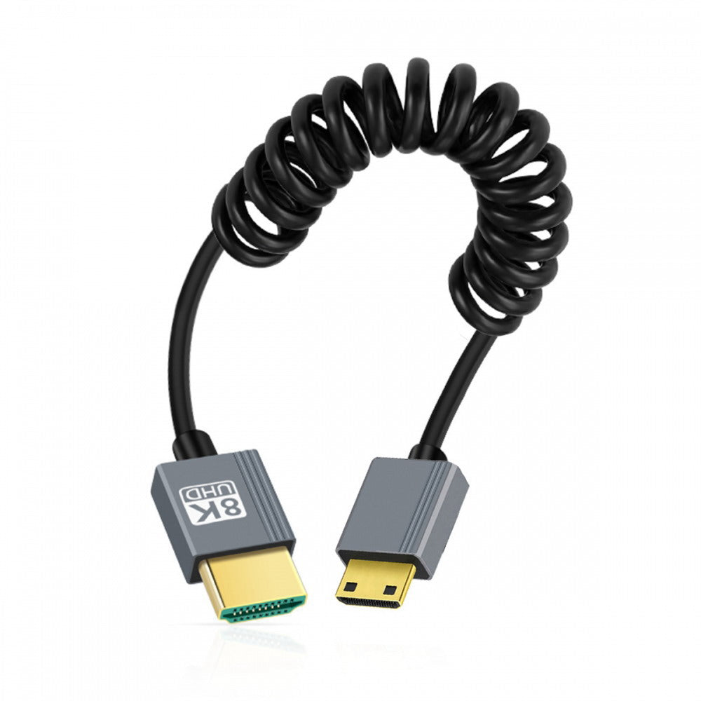 Mini HDMI 2.1 Male to HDMI Male 8K 60hz Stretch Coiled Cable 100cm for HDTV Computer Laptop Monitor