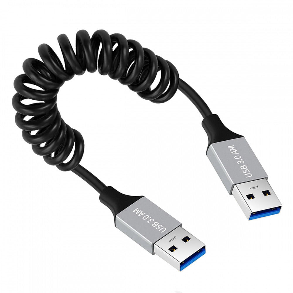 USB 3.0 Type-A Male to USB3.0 A Male Stretch Coiled Cable 100cm Extension 5Gbps for Disk SSD Camera Data