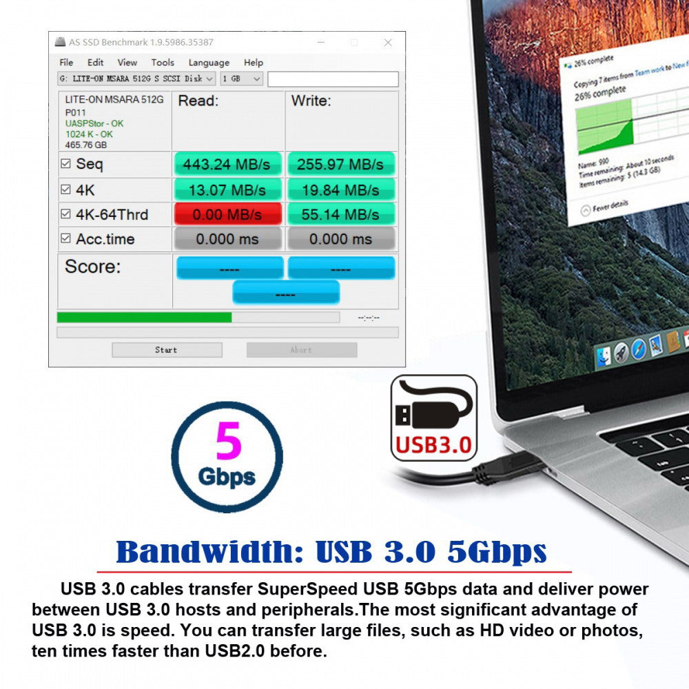 USB 3.0 Type-A Male to Micro-USB3.0 Male Stretch Coiled Cable 100cm Extension 5Gbps for Disk Phone Camera Data