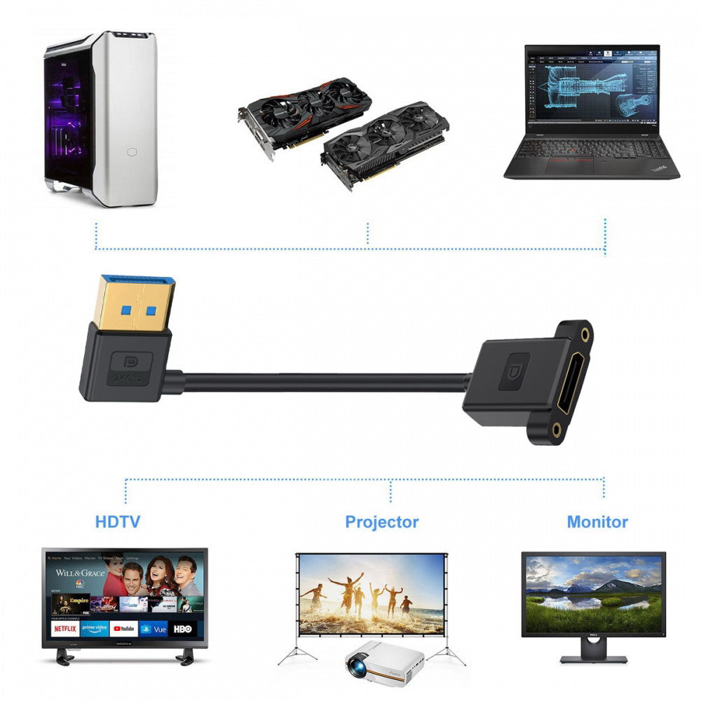 Ultrafine Left Angled DisplayPort 1.4 DP Male to Female Extension Cable 8K 60hz 4K 144hz for Desktop Laptop Monitor Graphics Card 30cm
