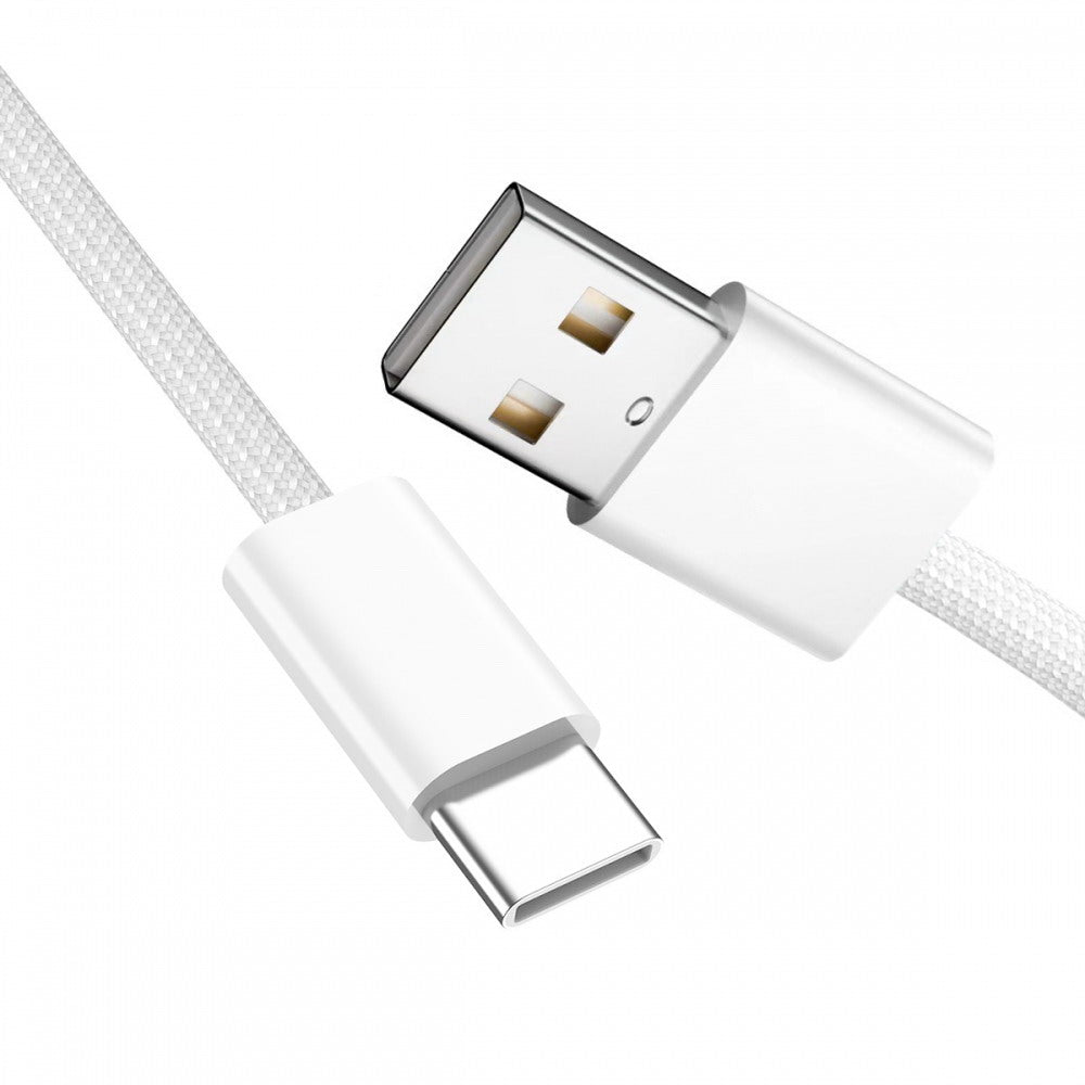 USB-C Type C Male to Type-A Male 15W 5V3A Power 480Mbps Data Cable White Sleeve for Phone & Tablet