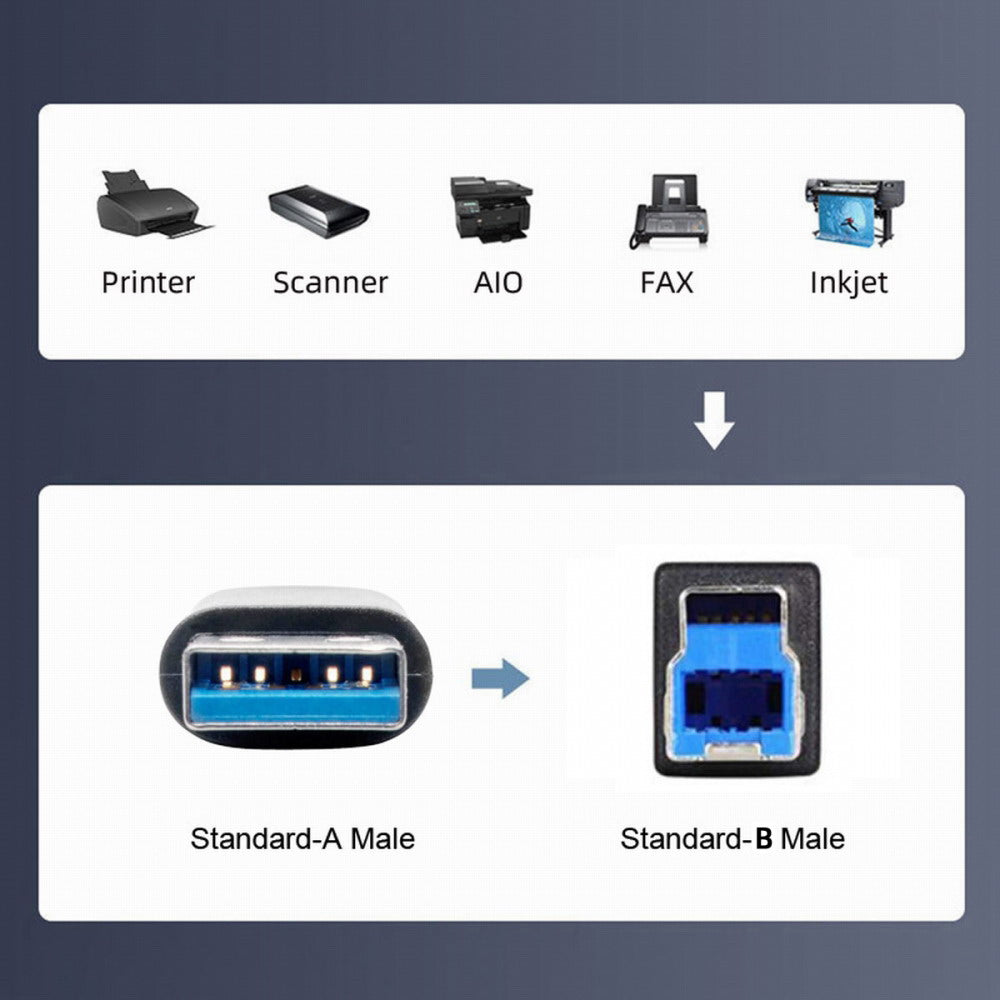 USB 3.0 Type-A Male to USB3.0 Type-B Male Stretch Coiled Cable 100cm Extension 5Gbps for Disk Printer Camera Data