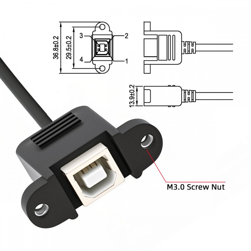 USB 2.0 Motherboard 9pin 10pin Header to Standard Type-B Female Extension cable with Nuts for Panel Mount