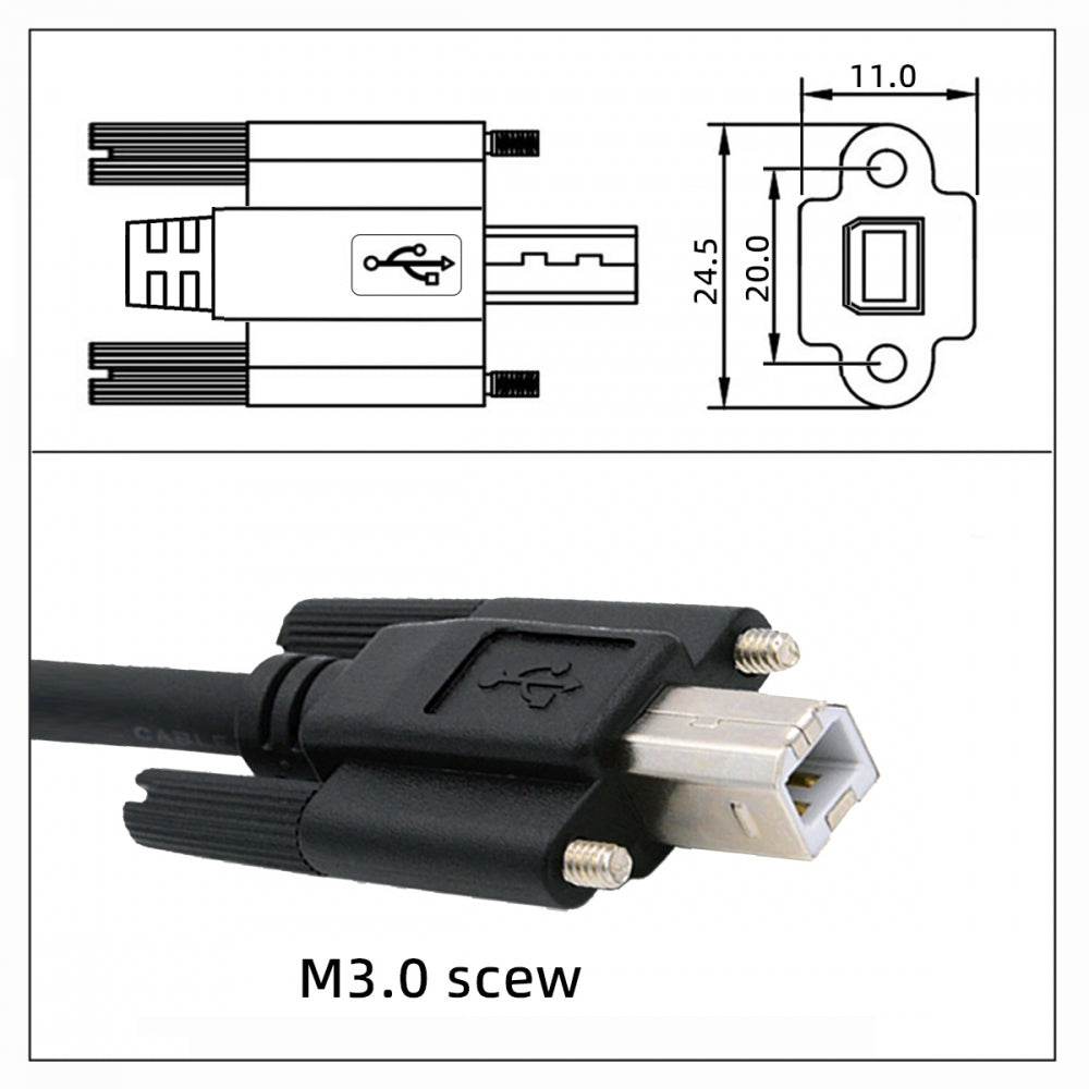 USB 2.0 Type-A Male to Type-B Thumbscrew Standard Male Mount Panel Type for Industrial Camera Robot Scanner Disk