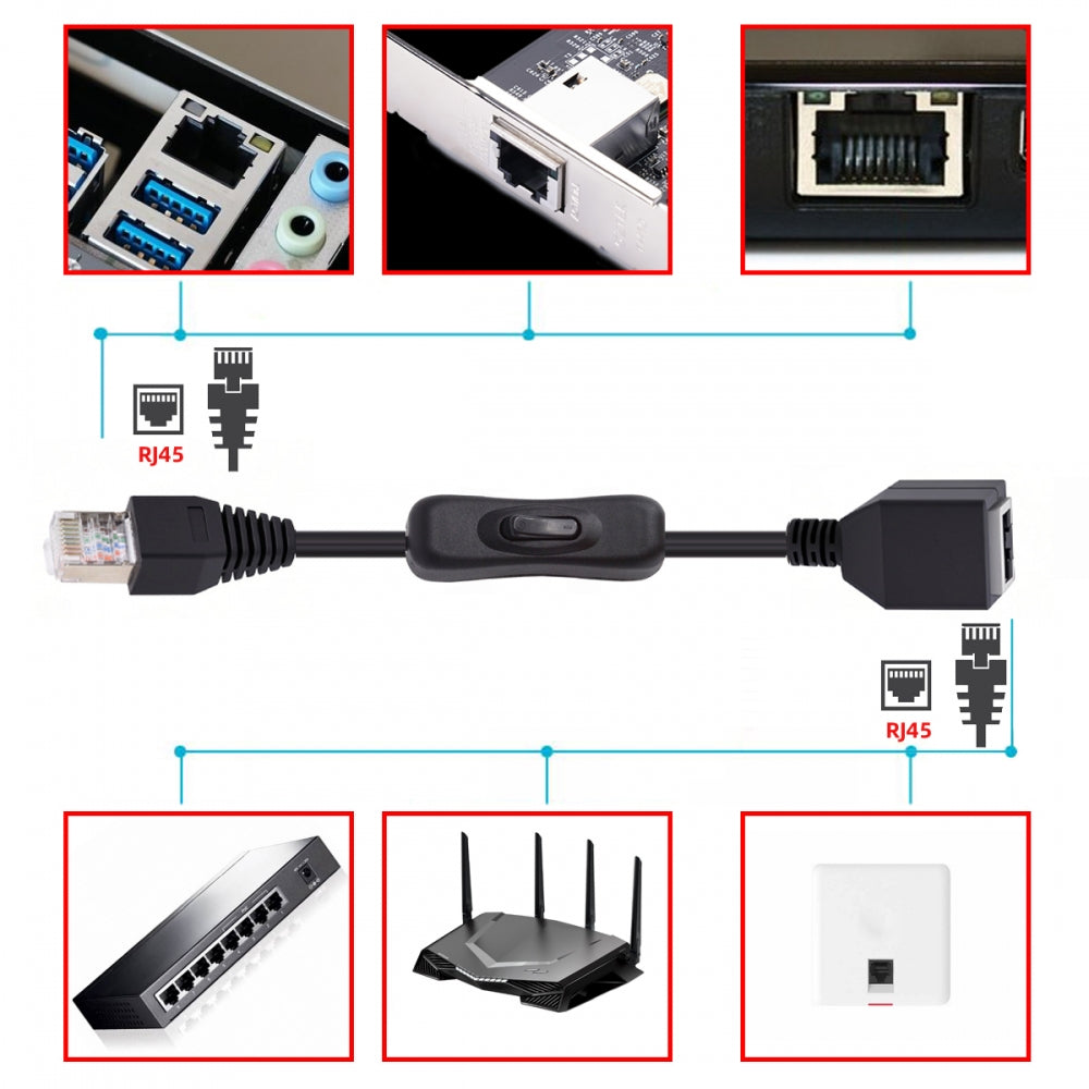 RJ45 CAT6 8P8C STP UTP Male to Female Extension Cable with 304 Singal Switch On/Off LAN Ethernet Network Patch Cord