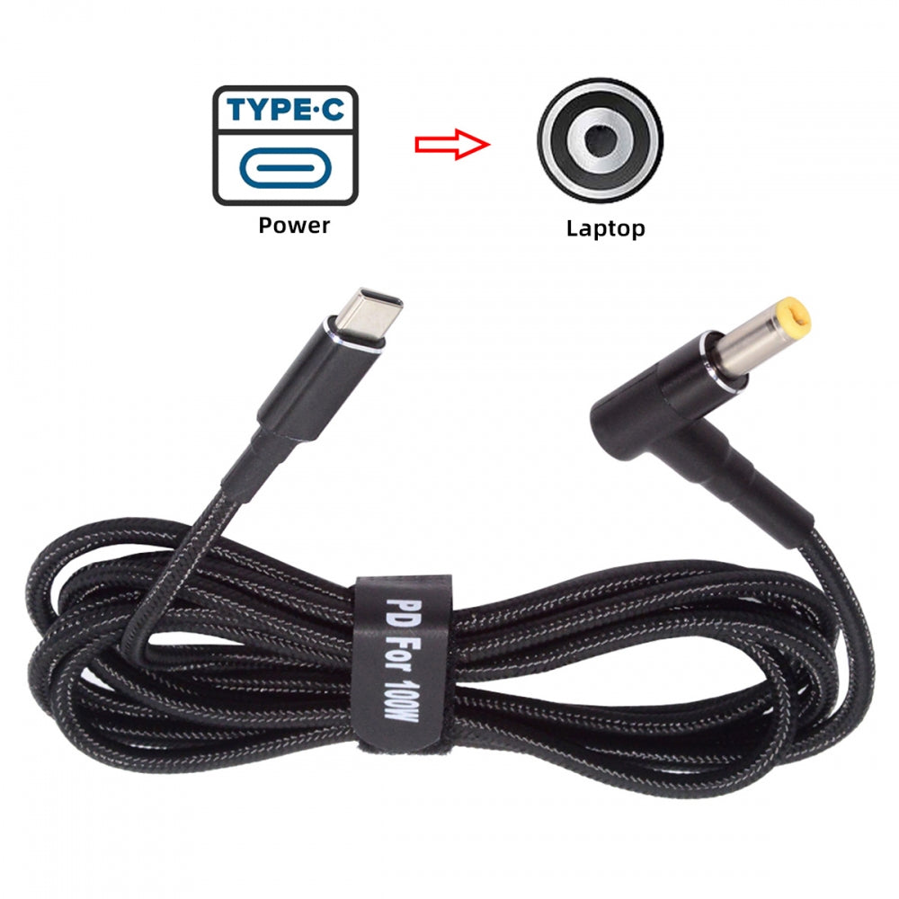 100W Type C USB-C Input to 20V DC 5.5*2.5mm Output Power 20V 5A 65W PD Charge Cable for Laptop