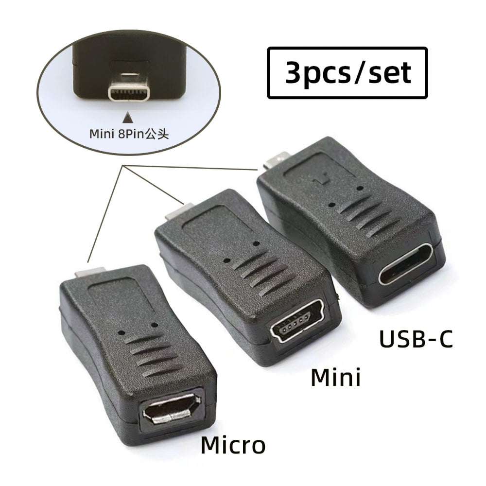 3pcs/set USB-C Type-C Micro Mini USB Female to Camera Mini 8P Data Power Adapter for Coolpix UC-E6 UC-E16 UC-E17 DSC-W DMC-S EX-Z