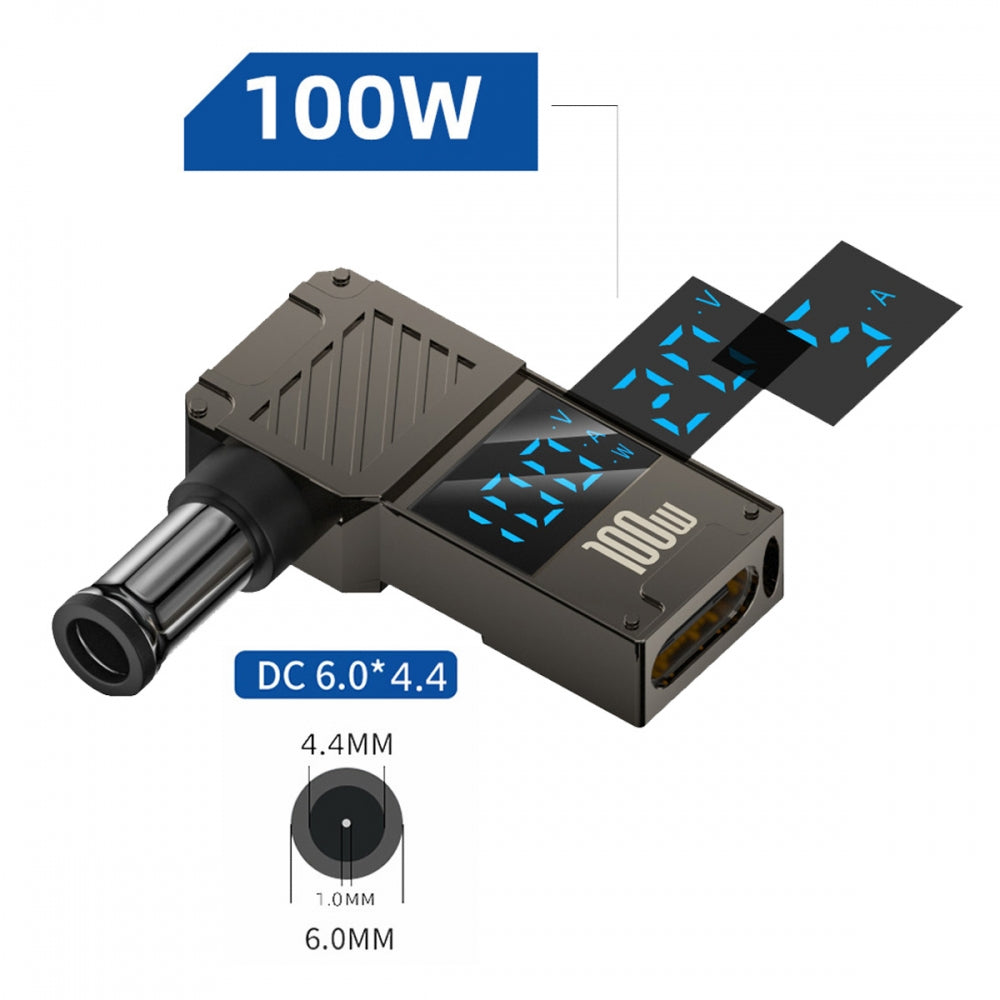 Type-C USB-C Input to DC 6.0x4.4mm Jack Smart LED Display 100W Output Power 20V 5A PD Charge 65W Adapter for Laptop