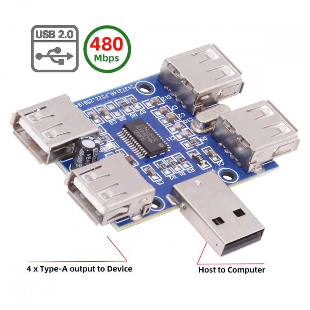 USB 2.0 1-to-4 Four Ports HUB PCBA PCs 4 Devices Type-A Adapter for Keyboard Mouse Scanner Printer