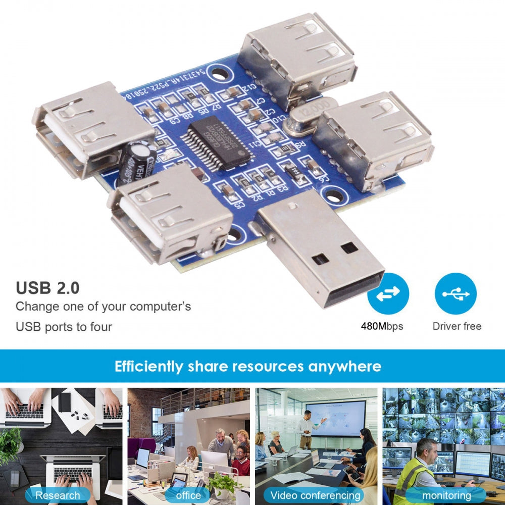 USB 2.0 1-to-4 Four Ports HUB PCBA PCs 4 Devices Type-A Adapter for Keyboard Mouse Scanner Printer