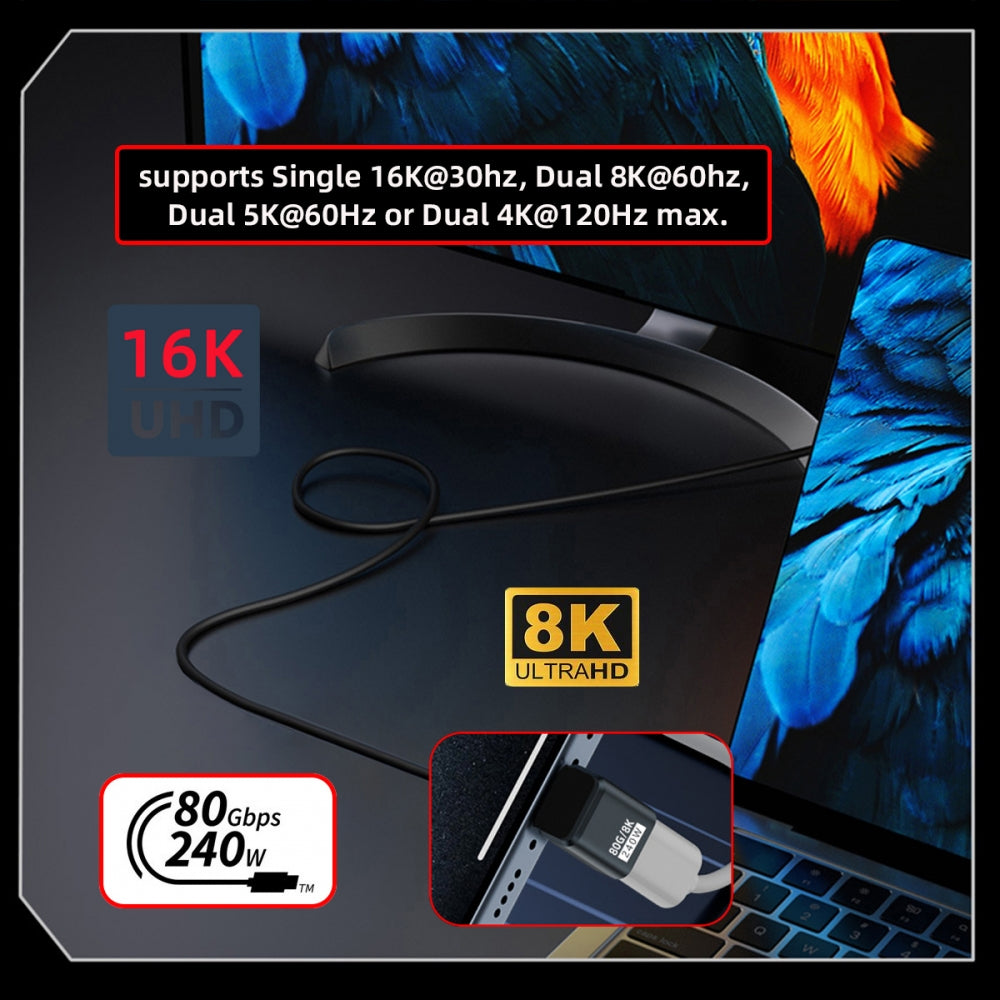 USB5.0 80Gbps Male to Female Extension Adapter Down Up Angled with 240W 16K 8K 5K Compatible with USB4.0 Thunderbolt3/4/5